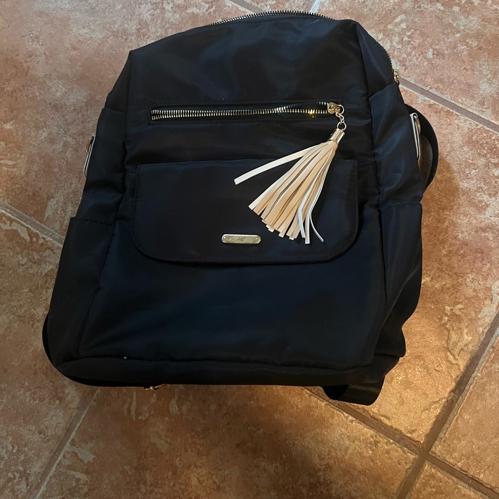 Elegant Black Backpack with Suede Finish and Tassel Detail